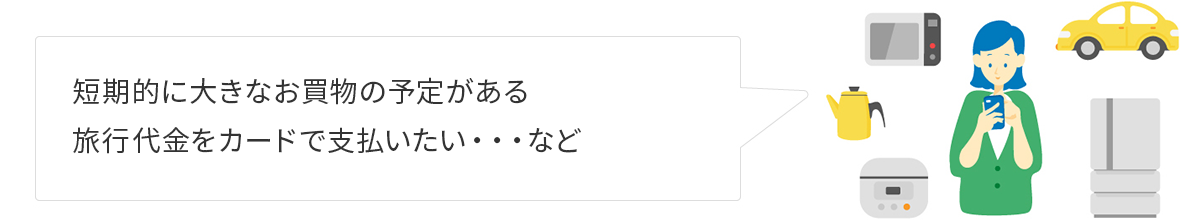 短期的に大きなお買物の予定がある　旅行代金をカードで支払いたい…など