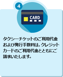 4 タクシーチケットのご利用代金および発行手数料は、クレジットカードのご利用代金とともにご請求いたします。