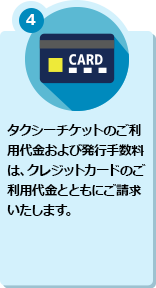 4 タクシーチケットのご利用代金および発行手数料は、クレジットカードのご利用代金とともにご請求いたします。