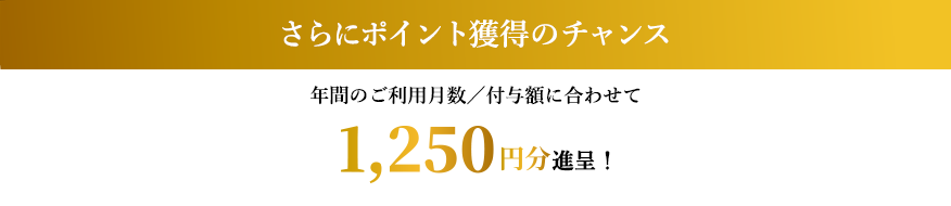 さらにポイント獲得のチャンス。年間のご利用月数／付与額に合わせて1,250円分進呈！