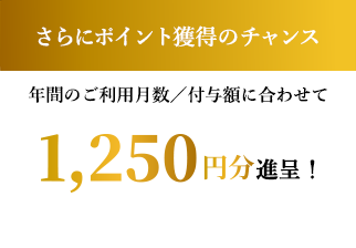 さらにポイント獲得のチャンス。年間のご利用月数／付与額に合わせて1,250円分進呈！