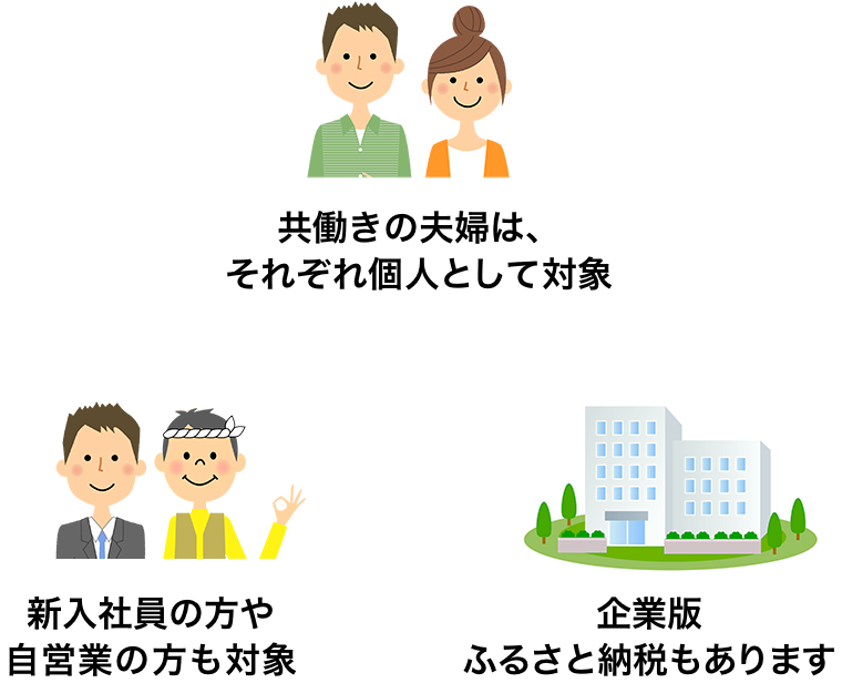 共働きの夫婦は、それぞれの個人として対象｜新入社員の方や自営業の方も対象｜企業版ふるさと納税もあります